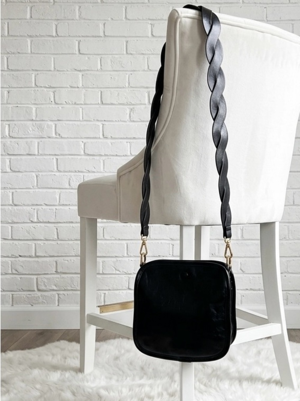 Anthropologie Black Vegan Crossbody Bag with Twisted Strap